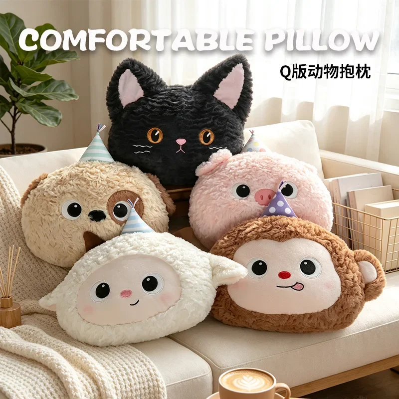 Fluffy Cute Cartoon Animal Plush Pillow Multiple Styles Stuffed Cushion With Party Hat Sofa Decoration Soft for Gifts.