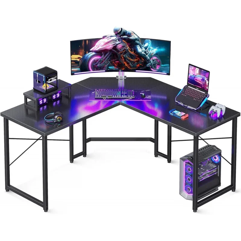 Casaottima L Shaped With Monitor Stand, Corner Gaming Table For Home Office, Computer Desk Sturdy Writing Works