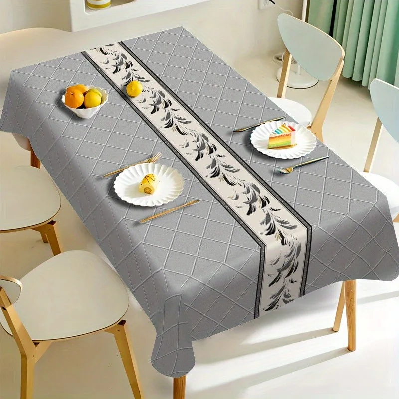 1pc Elegant Floral Square Tablecloth - Polyester with a Diamond Pattern, Light Gray And White, Suitable for All Seasons, Ideal f
