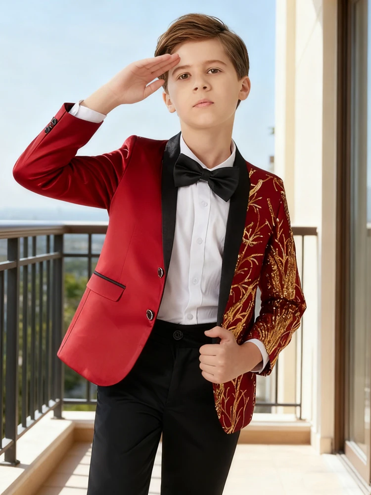 Traje de lentejuelas degradadas para niños, vestido de pasarela, pequeño anfitrión, modelo de escenario, chaqueta de ropa para niños guapos