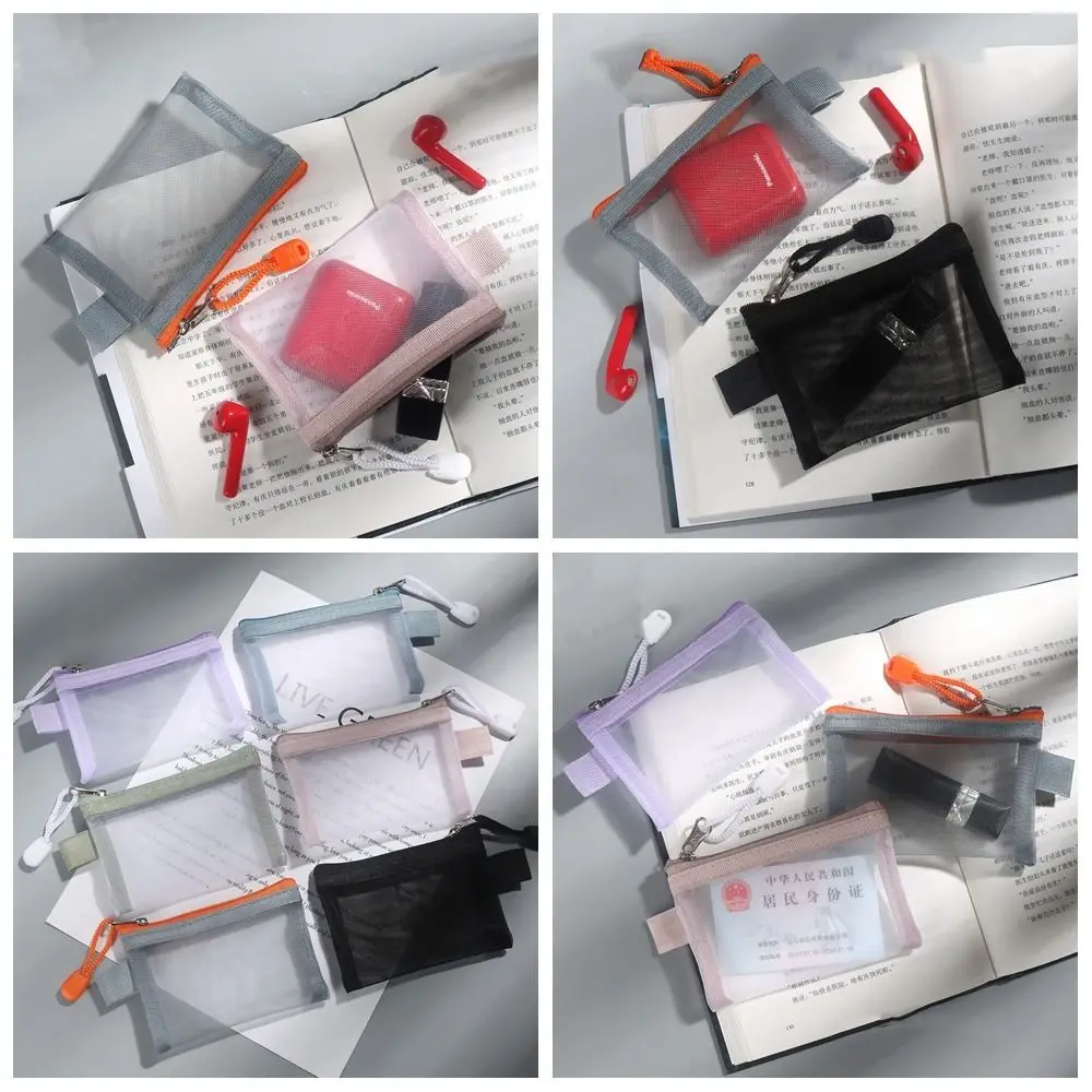 Change Storage Bag Mesh Zipper Bag Cosmetic Bag Card Bag Clear Mesh Bag Small Item Bag Solid Color Mini Coin Purse Travel