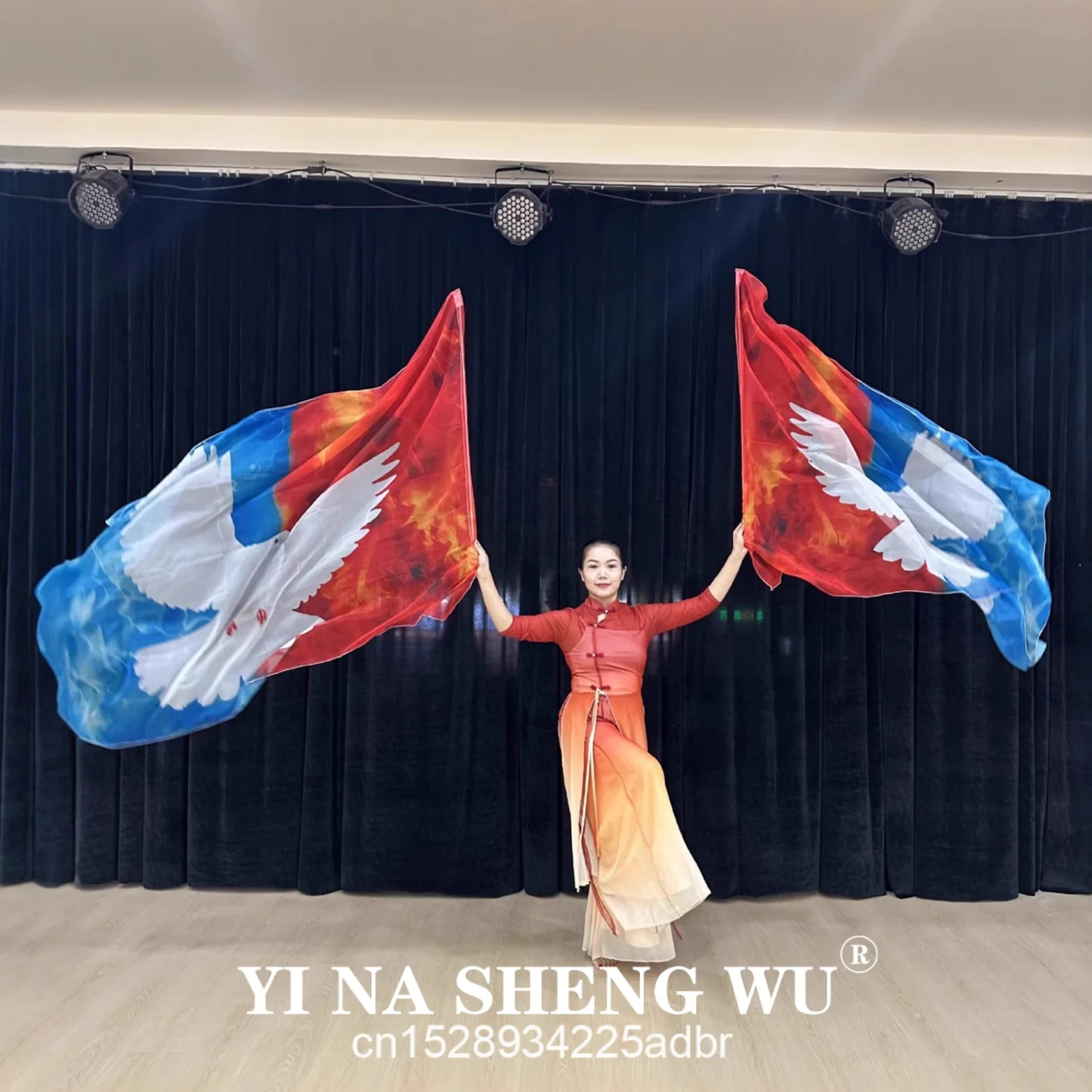 1 زوج من جديد الشيفون العلم الرقص الدعائم الثناء العلم المطبوعة الأبيض حمامة وشاح الأداء الدعائم نشاط الكنيسة الدعائم #3