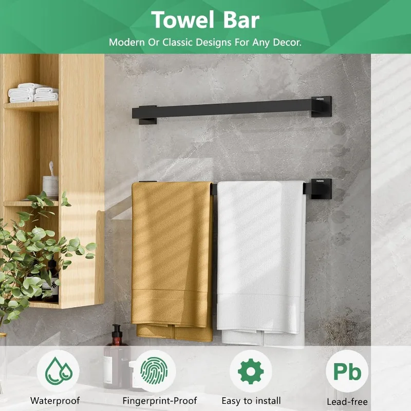 Towel Rack for Bathroom Wall Stainless Steel， Black Bathroom Accessories Set 2