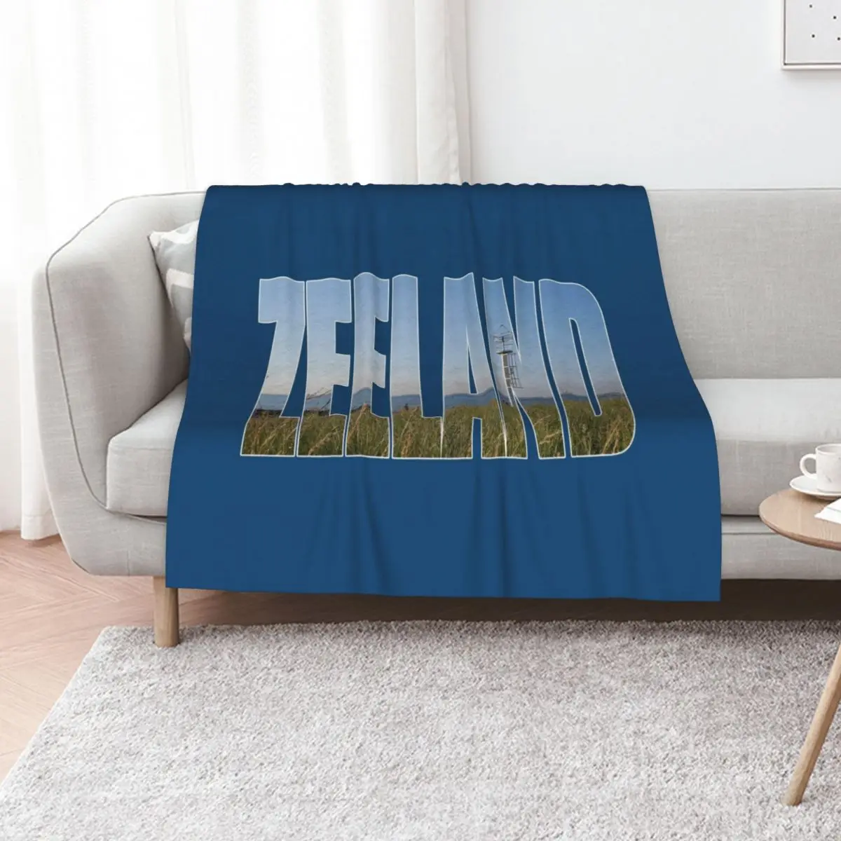 Text Zeeland with overlay of a land and sea landscape in a photo of zeeland in the Netherlands Throw Blanket anime Blankets