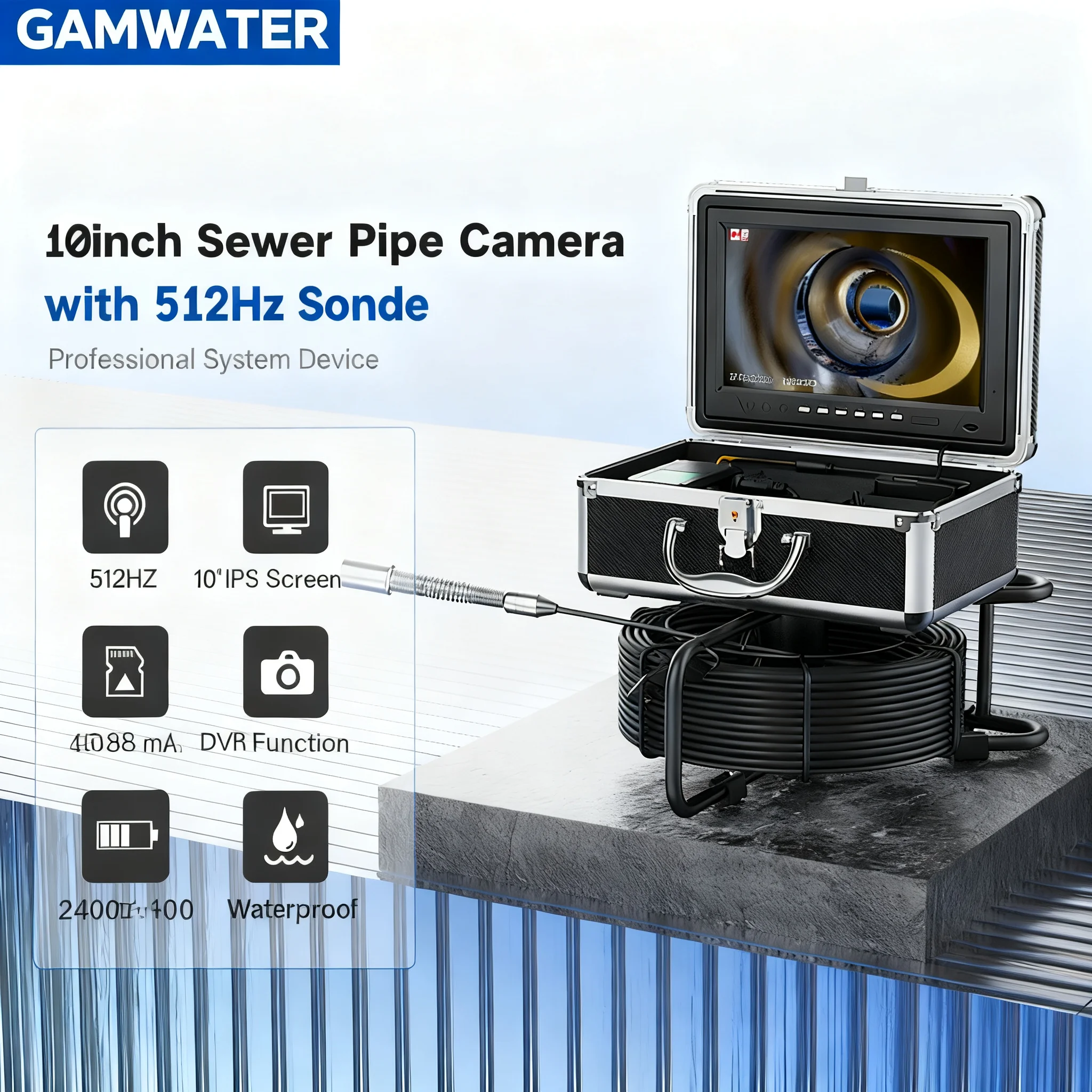 

Sewer Pipe Inspection Camera - 5X Zoom, DVR Video Recording, 4500mAh Rechargeable Battery, IP68 Waterproof for Drain Inspection