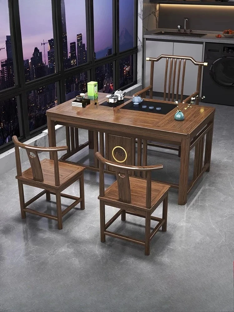 New Chinese Style Balcony Solid Wood Small Apartment Kung Fu Tea Table Home Set Integrated Tea Brewing Table