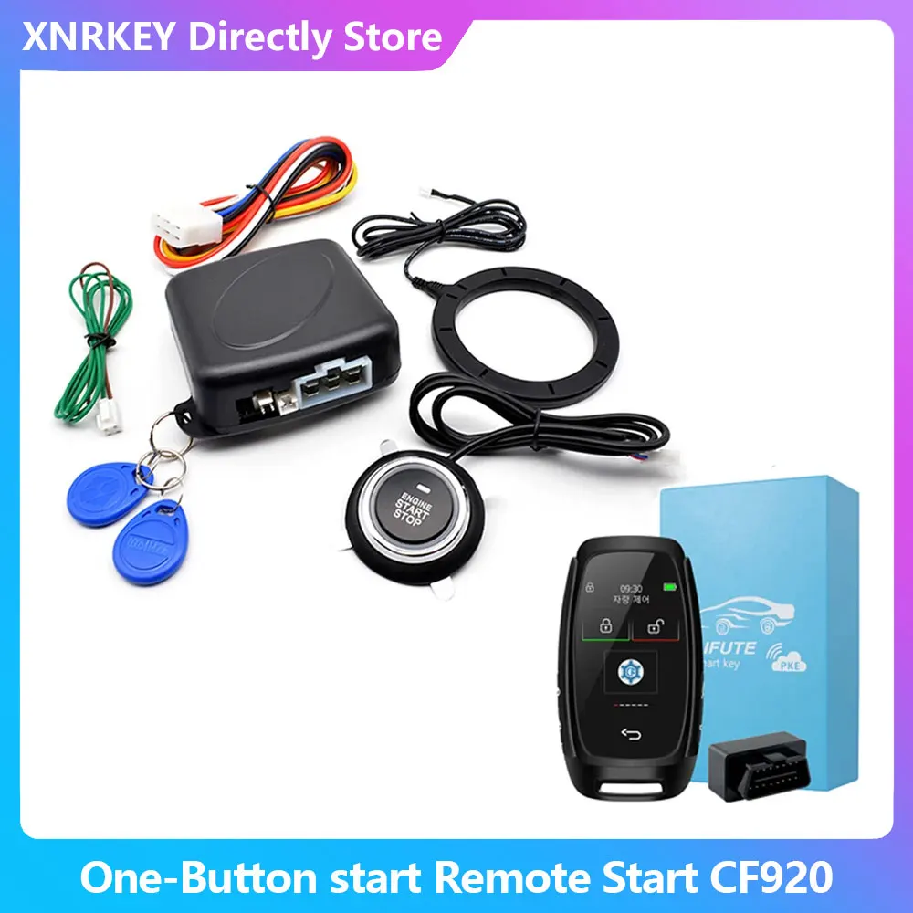 XRNKEY  12V Auto Car keyless Entry Start System Universal one Start Stop Engine Push Button Vehicle Alarm PKE Remote Star