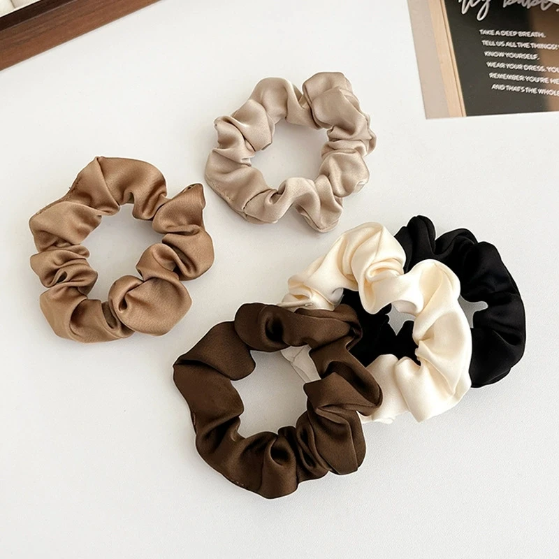 

5 packs of solid color satin small intestine hair ring for women versatile temperament tied hair rope