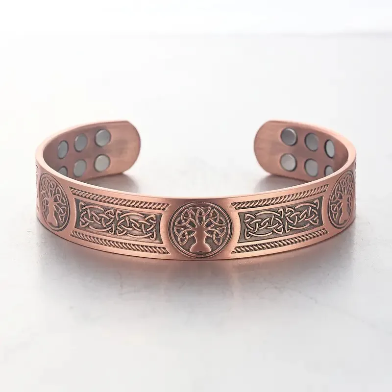 Vinterly Pure Copper Bracelet Yggdrasil Viking Adjustable Magnetic Bangles Arthritis Relief Health High Magnet Jewelry Resizable