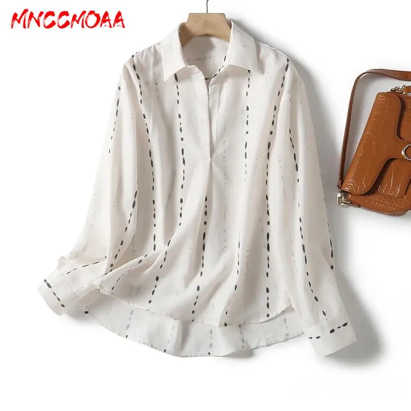 MNCCMOAA 2024 Spring Summer Women Fashion Loose Vintage Long Sleeve Printed Shirt Female Casual Commute Blouses Tops