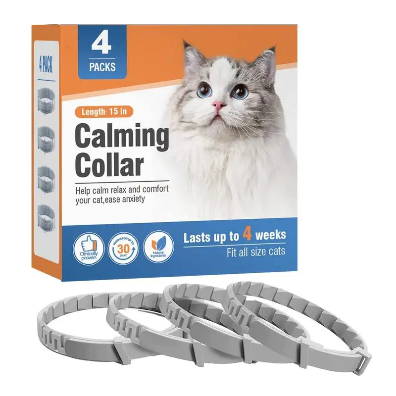 4pcs Calming Collar For Cats Relax Cat Pheromone Collar Calming Pheromone Collar Cats Adjustable Long-Lasting Pheromone Collar