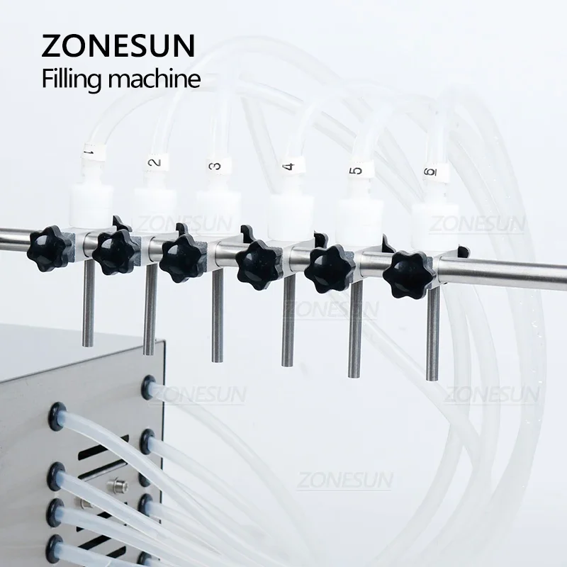 ZONESUN ZS-DPYT6P 6 Nozzles Semi-Automatic Juice Milk Liquid Filling Machine Water Essential Oil Bottle Filler Equipment