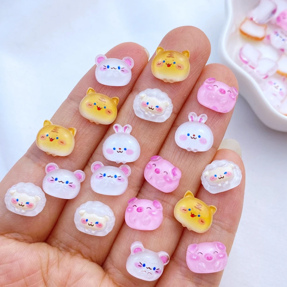 50pcs 3D cute mini cartoon cat, rabbit, tiger series nail art resin nail art jewelry flower shaped nail art supplies