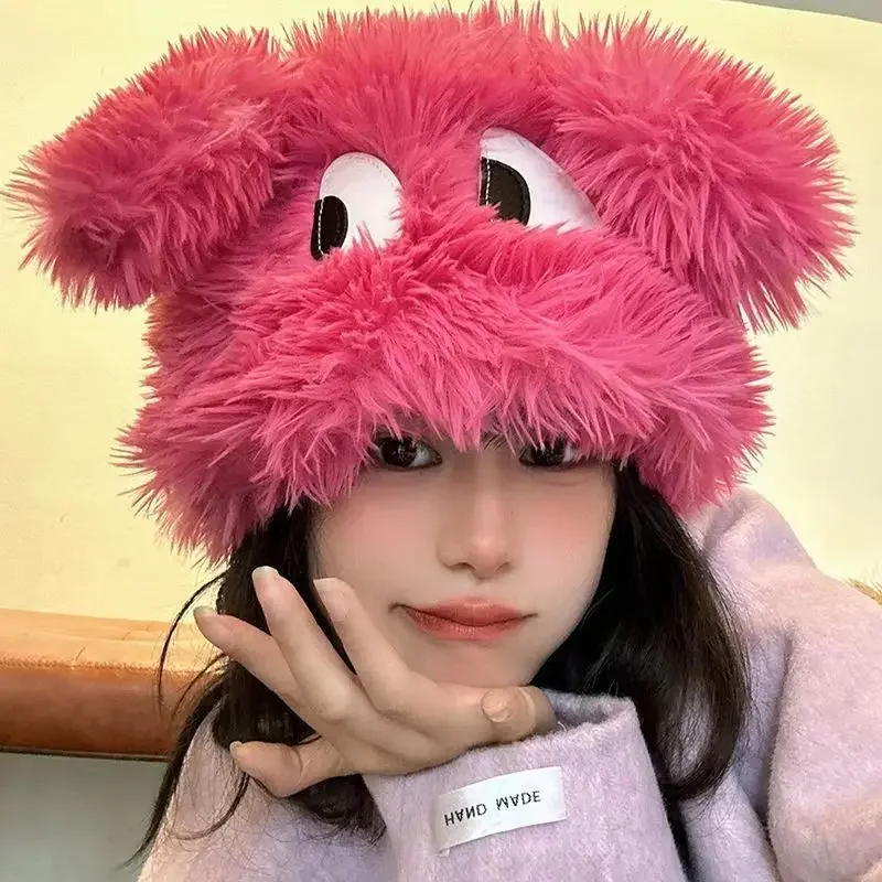 Cute Puppy Ears Plush Beanies Cap Y2K Autumn and Winter Thickened Warm Personality Funny Pullover Hats for Men and Women