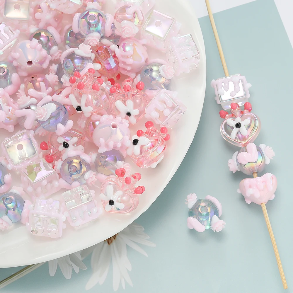 

10pcs Colorful Acrylic Beads Handmade Drawn Cartoon Painting Loose Beads for Jewelry Making DIY Necklace Bracelet Keychains