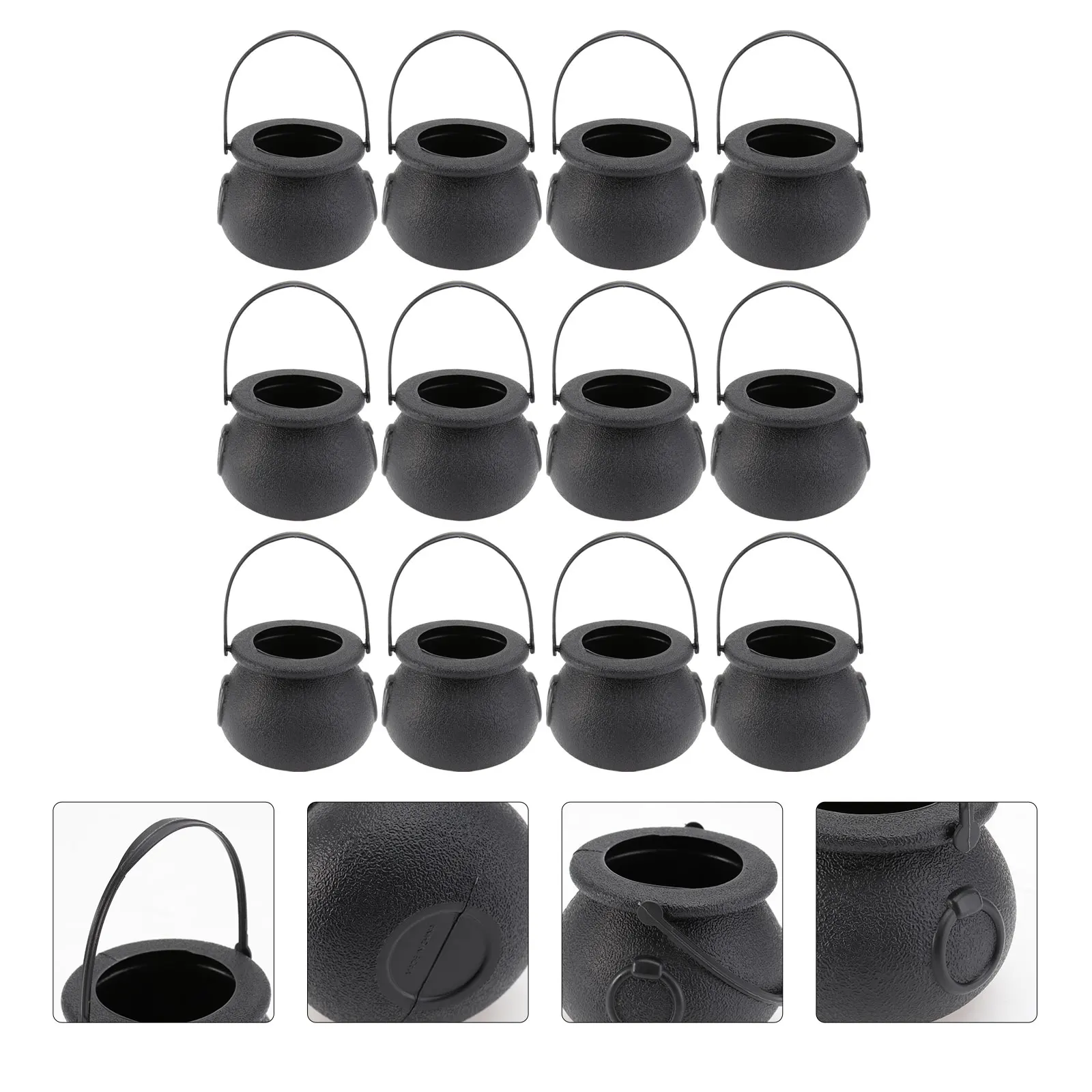 

12 pcs 5X7Cm Witch Candy Jar Halloween Party Decoration Blackplastic Candy Bucket Storage Container For Halloween Theme Shop