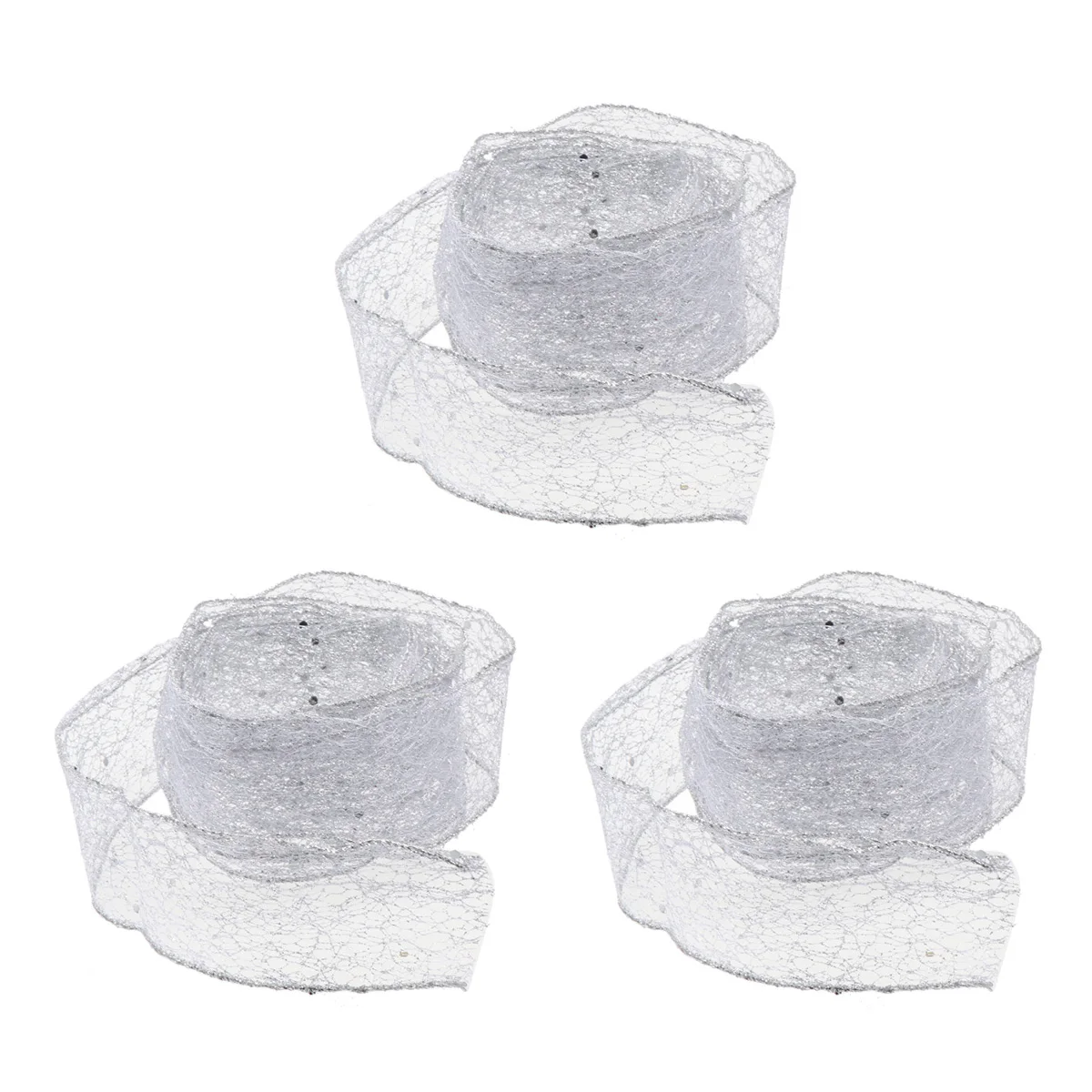 

3pcs Christmas Wired Ribbon Vintage Silver Tree Holiday Wrapping Craft Ribbons for DIY Bows Boxes Cakes Decorations Festival