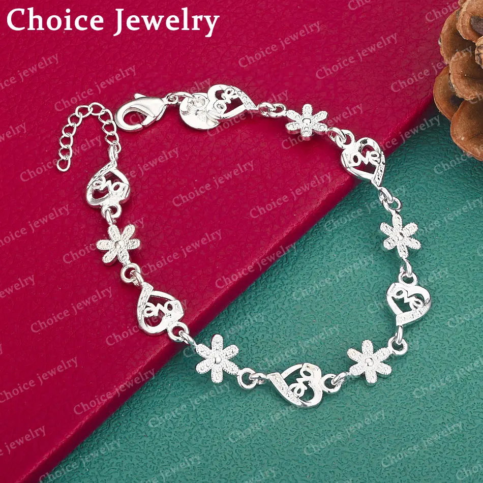 925 Sterling Silver Bracelet Fashion Zircons Romantic Heart Flower Chain For Woman Wwedding Accessories Designer Jewelry