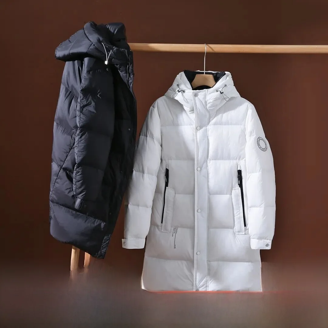 piumino Jaet con cappuccio di media lunghezza Thi caldo piumino d'oca resistente al freddo Cappotto invernale Capispalla da uomo Outdoor Sle impermeabile