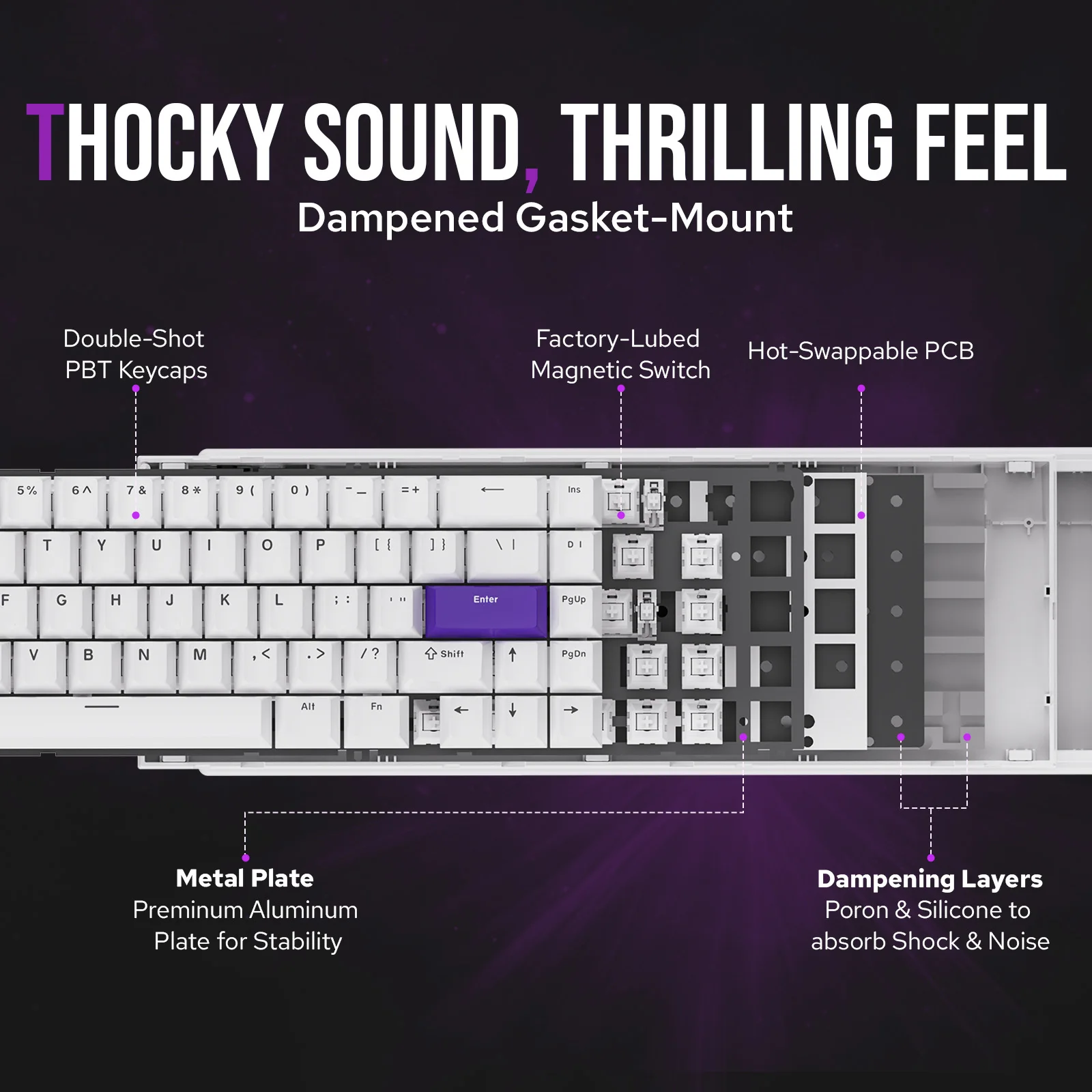EPOMAKER HE68 65% ANSI US Layout Tastiera da gioco magnetica cablata con effetto Hall montata su guarnizione per Mac/WIN con velocità di polling 8000Hz