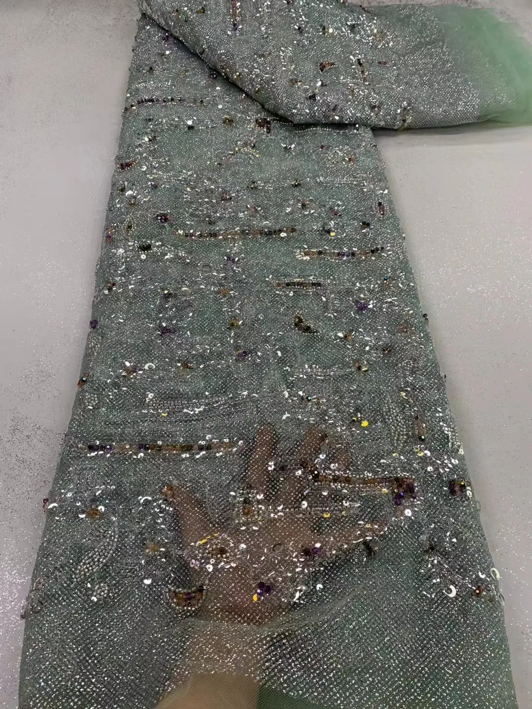 

African Sequins Beaded Lace Fabric 2024 5 Yards High Quality French Nigerian Groom Lace Fabric For Wedding Party Sewing