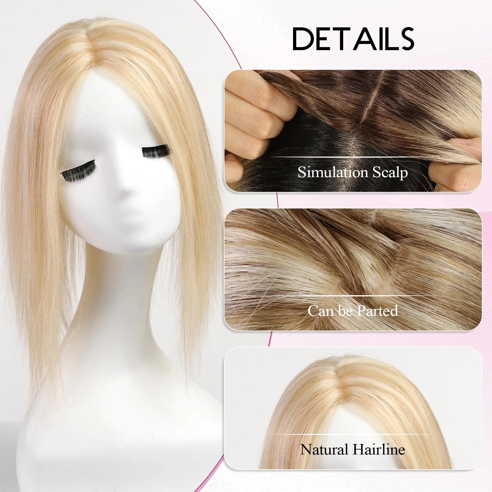 شقراء تسليط الضوء على الشعر البشري القبعات العالية 14 بوصة الشعر البشري القبعات العالية لا الانفجارات 3 مقاطع الحرير غطاء قاعدة كبيرة في توبر للنساء فقدان الشعر #3