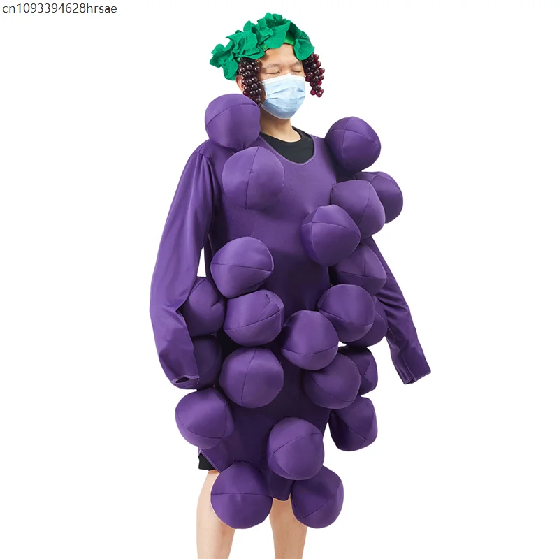

2025 New Arrival Unisex Women Men Fruits Theme Halloween Dress Up Purple Grapes Costume for Adults