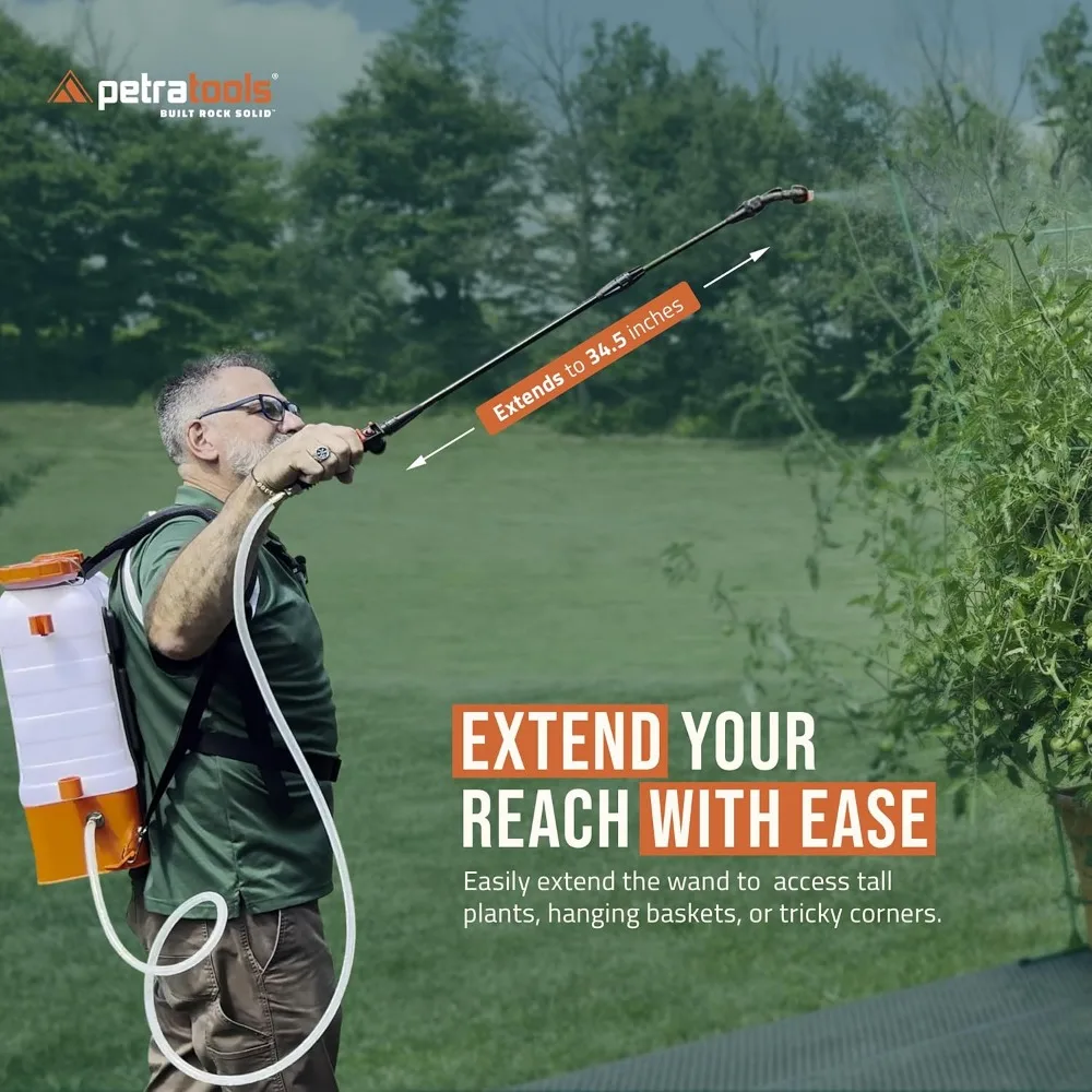 بخاخ حقيبة ظهر يعمل بالبطارية سعة 4 جالون من PetraTools مع عمر بطارية 6 ساعات وأشرطة مبطنة لراحة معززة - HD4000 El