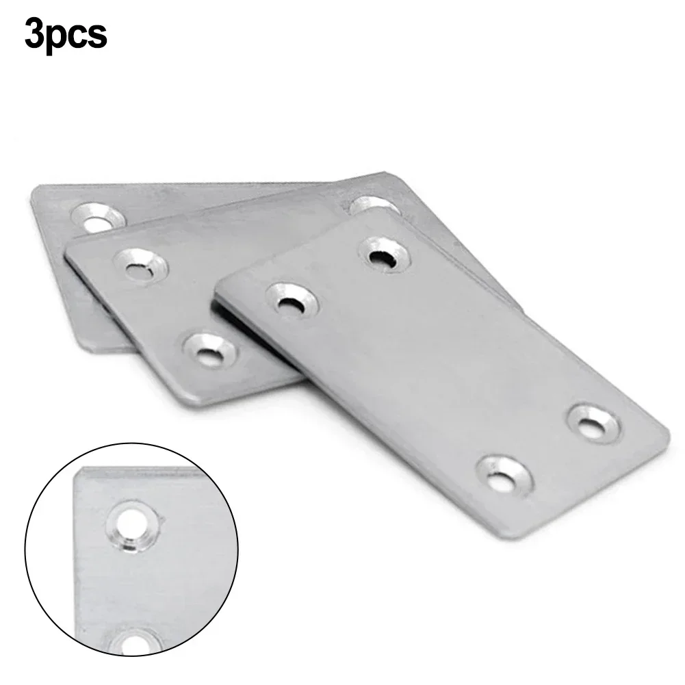 Soportes de esquina de ángulo de madera para reparación de muebles, placa plana de reparación de muebles, acero inoxidable, 3 piezas, 4 agujeros, 60x38mm
