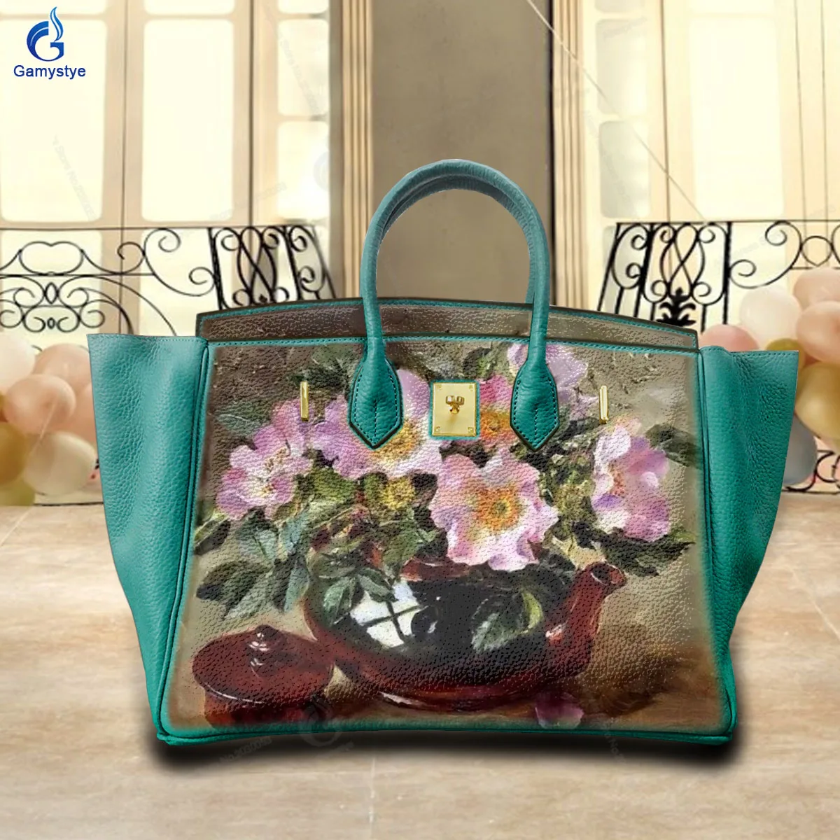 

Women Bags Top-Handle Bags Cross Body Bags Bolsas Marcas Vintage Hand-Drawn Floral Print Soft Cow Leather Art Hand-Painting Cust