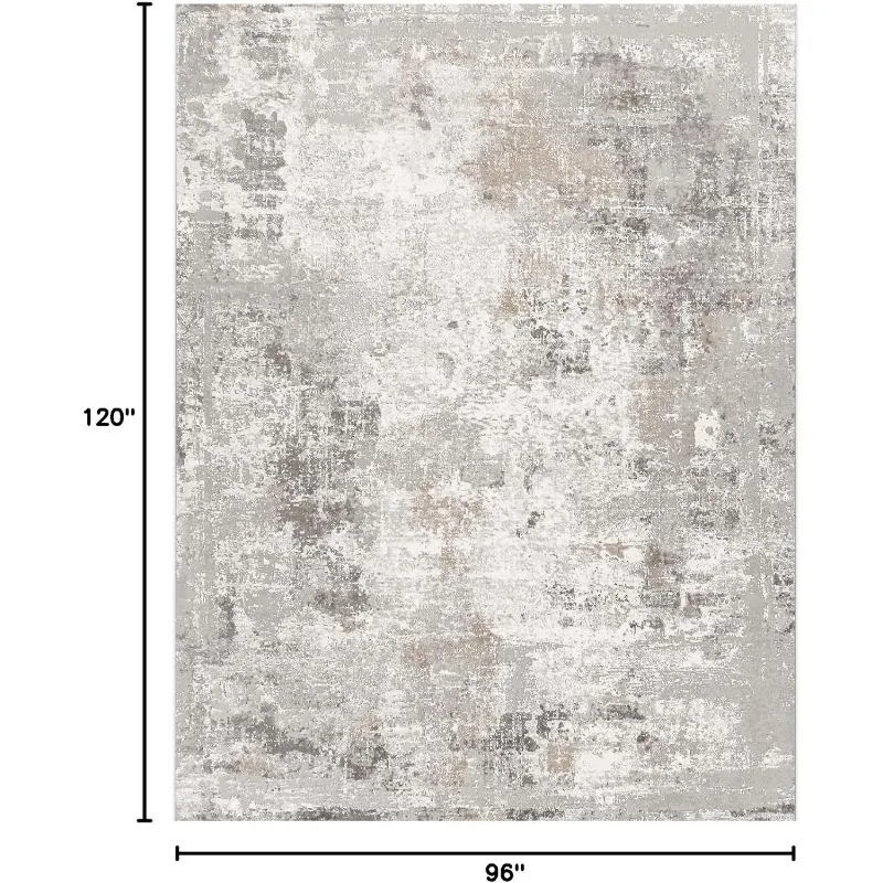 Tappeto da soggiorno lavabile 8x10 – Tappeto moderno, neutro, astratto, morbido, per camera da letto, sala da pranzo, antiscivolo, in pile basso, sottile