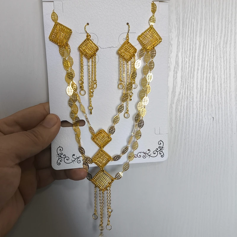 

Fashion Africa Dubai France 24K Gold Plated Customized Necklace Earrings for Couples' Wedding Party Jewelry Set DD10855