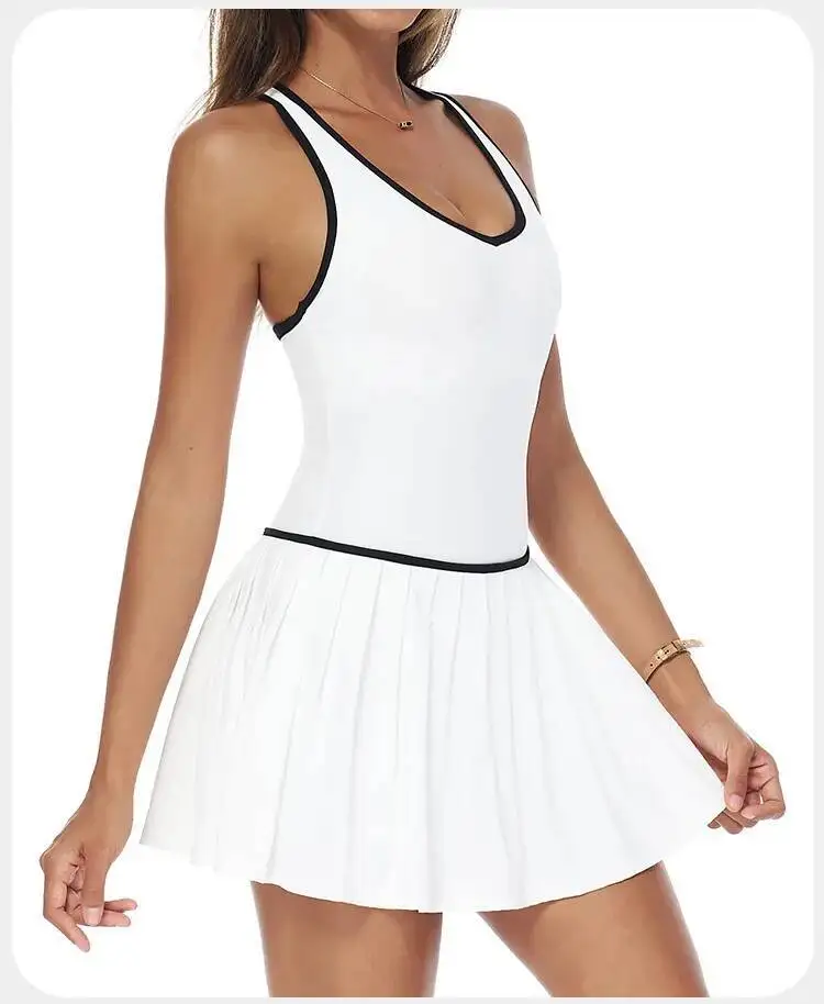 

Outdoor Running And Fiess Tennis Skirt Yoga Jumpsuit Set Women Sports Dresswith Anti Glare Base One Piece Short Skirts