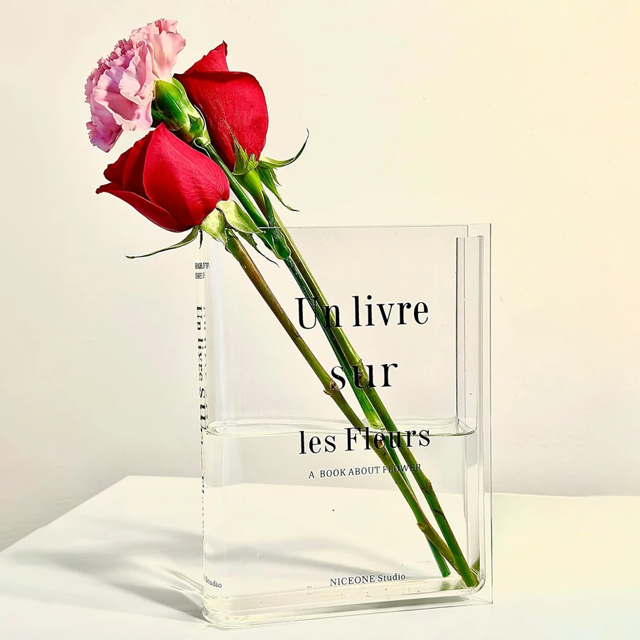 Clear Acrylic Book Vase for Flowers, Transparent Flower Vase for Home Decor, Simplicity Bookshelf Decor, Unique Stuff