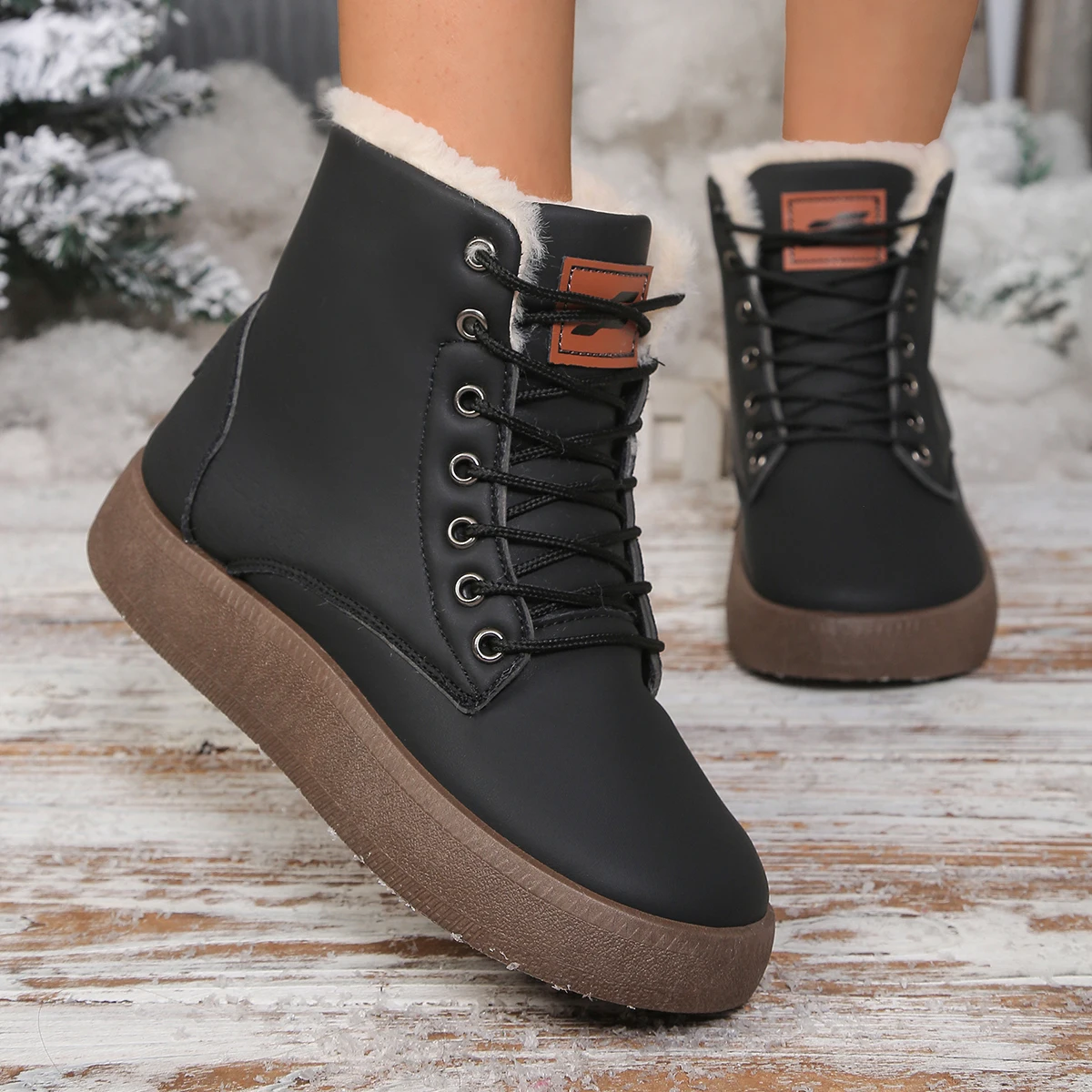Damenschuhe Mittelhohe Schneestiefel Warme Wasserdichte Winterstiefel für Frauen Weich Fleece-Gefütterte Stiefel Damenstiefel