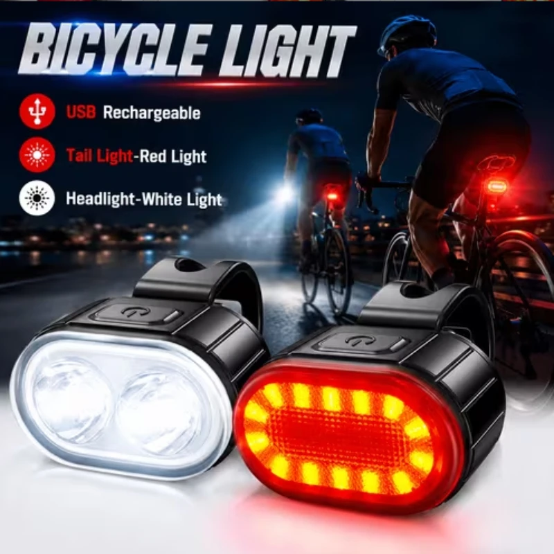 Éclairage de vélo rechargeable, feux avant/arrière, lampe de vélo, lumière LED pour le cyclisme, lampe torche pour vélo, feu arrière, lanterne