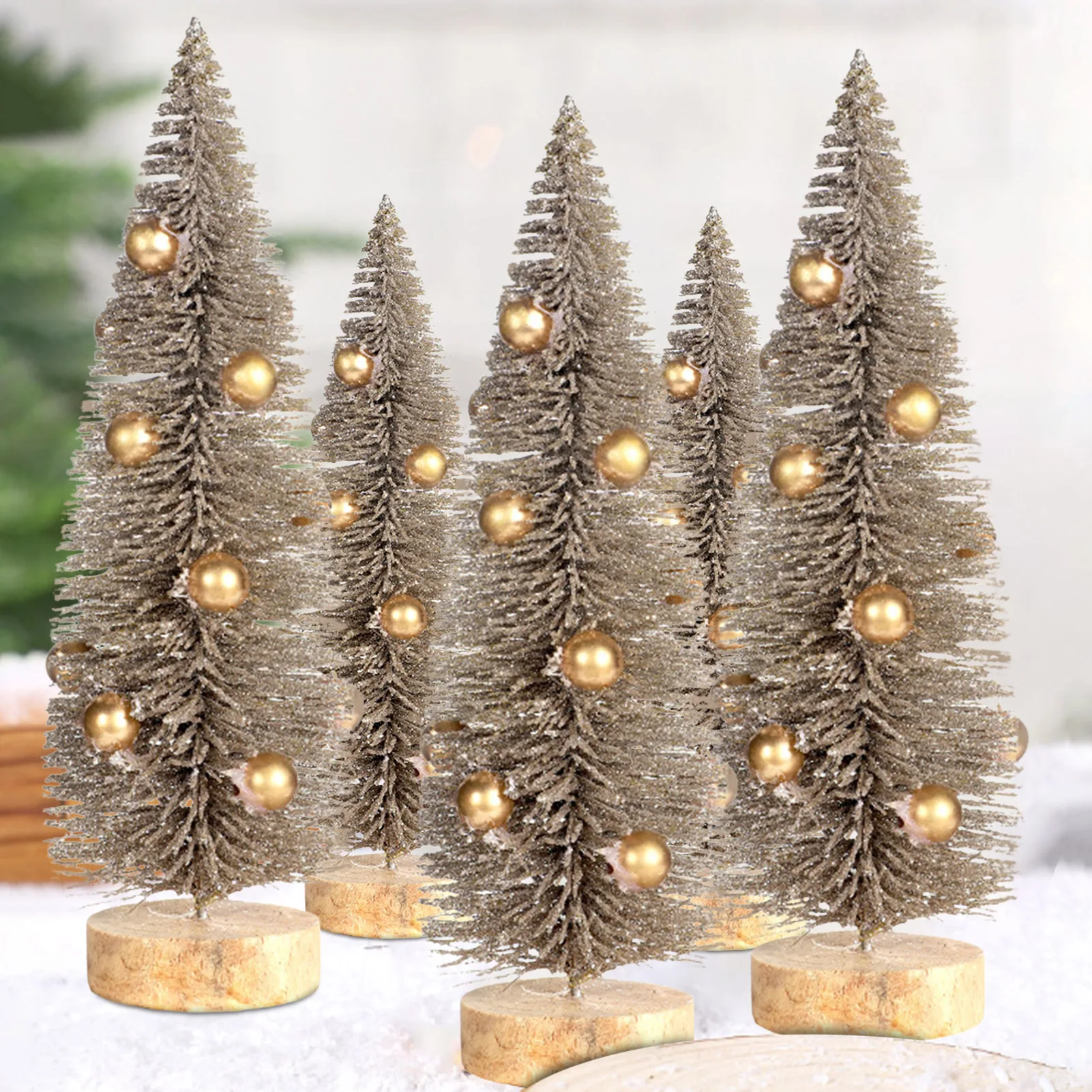 15/20cm Artificial Mini Christmas Tree with Ball Decor Gold Tower Pine Xmas Tree Tabletop Ornament 2025 New Year Party Props 1Pc