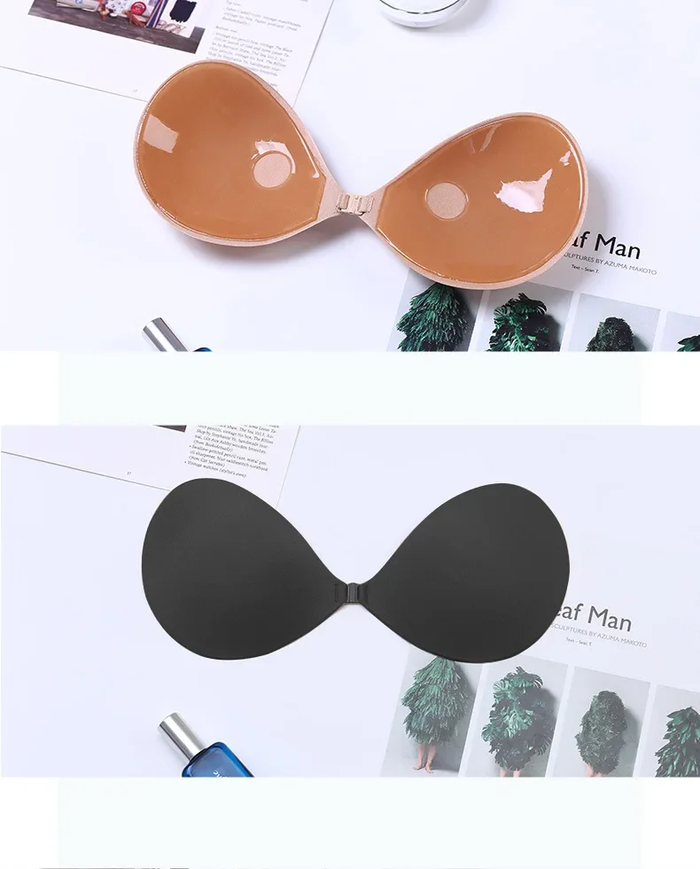 Invisible push-up bra for women, no straps, silicone self-adhesive, seamless, front clasp, comfortable underwear image 5