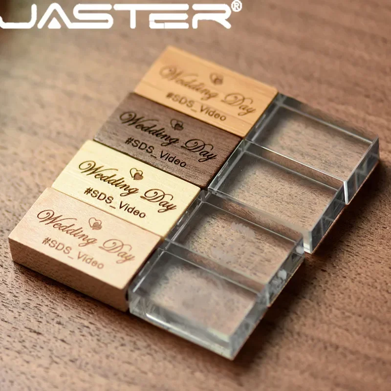 JASTER bois cristal USB clé cadeaux créatifs stylo lecteur gratuit Logo personnalisé clé mémoire cadeau de mariage clé USB 32GB 64GB 16GB