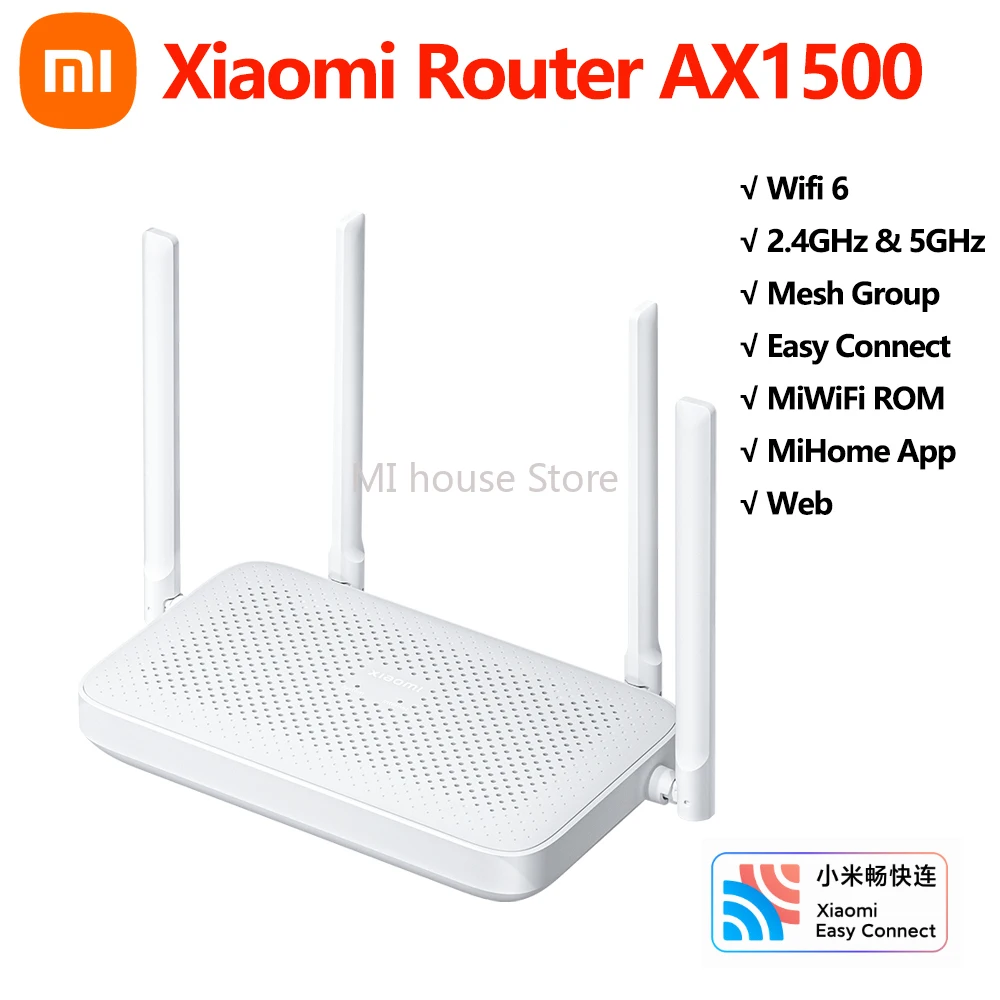 Xiaomi Router AX1500 Wifi Router Mesh System WiFi 6 2.4G&5G Dual Band Gigabit Ethernet Port MiWifi Works With Mi Home App