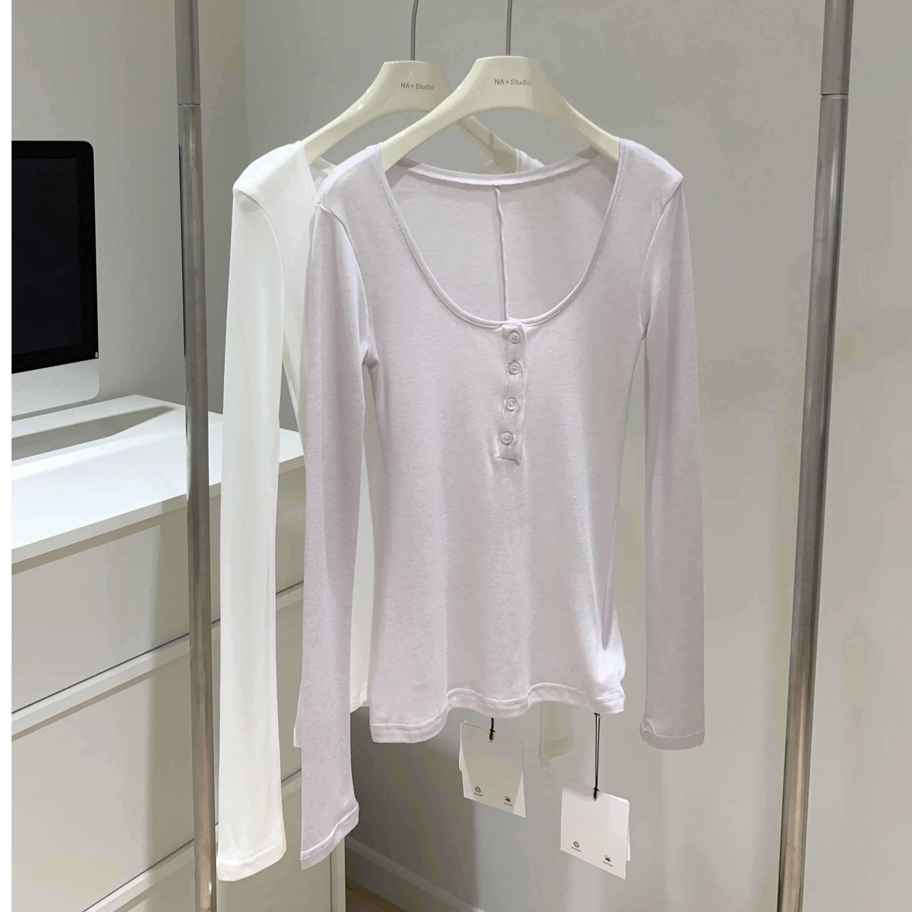 Faionable Bequemes Damen-T-Shirt mit Dongda Gate ell-Knopf, lockere Passform, UV-Schutz, langes Sommer-Top aus Sve Ry-Faser