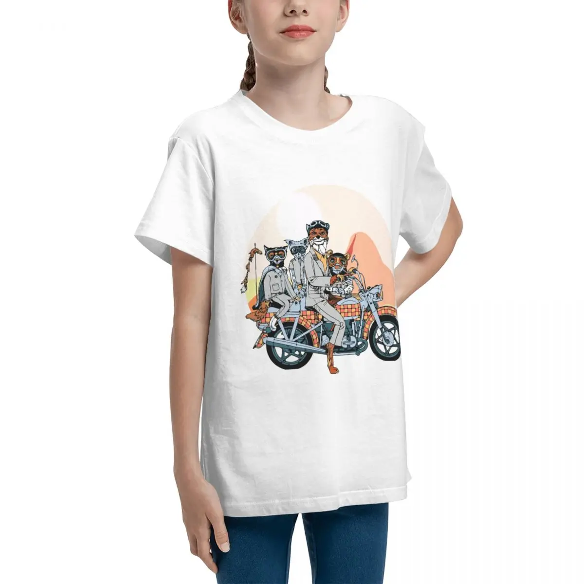 Fantastic Mr. Fox And Family On A Motorbike Vintage Leisure Teeanger Basic Short Sleeve T-Shirt Harajuku Top tee Humor Graphic