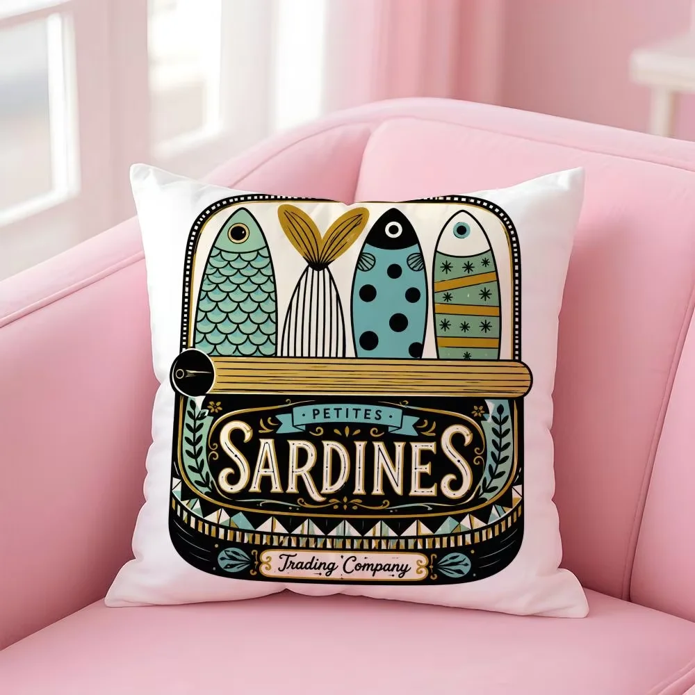 Cushion Cover Popular Animal Retro Sardine Short Plush Soft Double-Sided Printing Pillow Case Cozy Sofa Bedroom Home Decor Gift