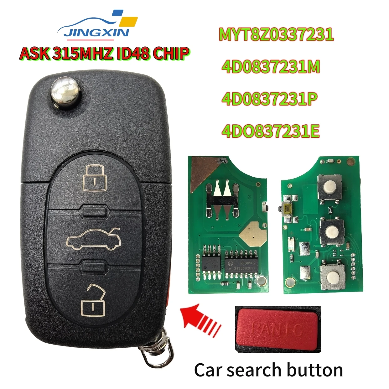 

Jingxin 315Mhz 48 Chip MYT8Z0837231/4D0837231M/P/E Key For Audi A3 A4 A6 A8 TT RS4 Quattro 1994 - 2004 Car Remote Flip car Key