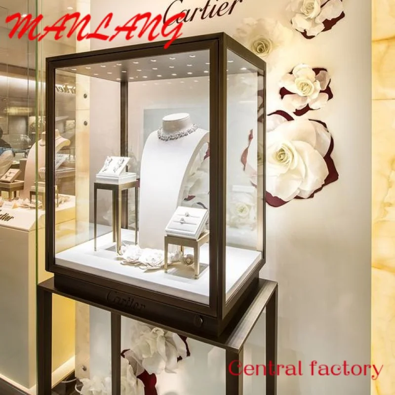 CustomModern Jewellery Showroom Counter Stainless Steel Floor Standing Jewelry Cabinet Jewelry Store Furniture Jewelry Showcase