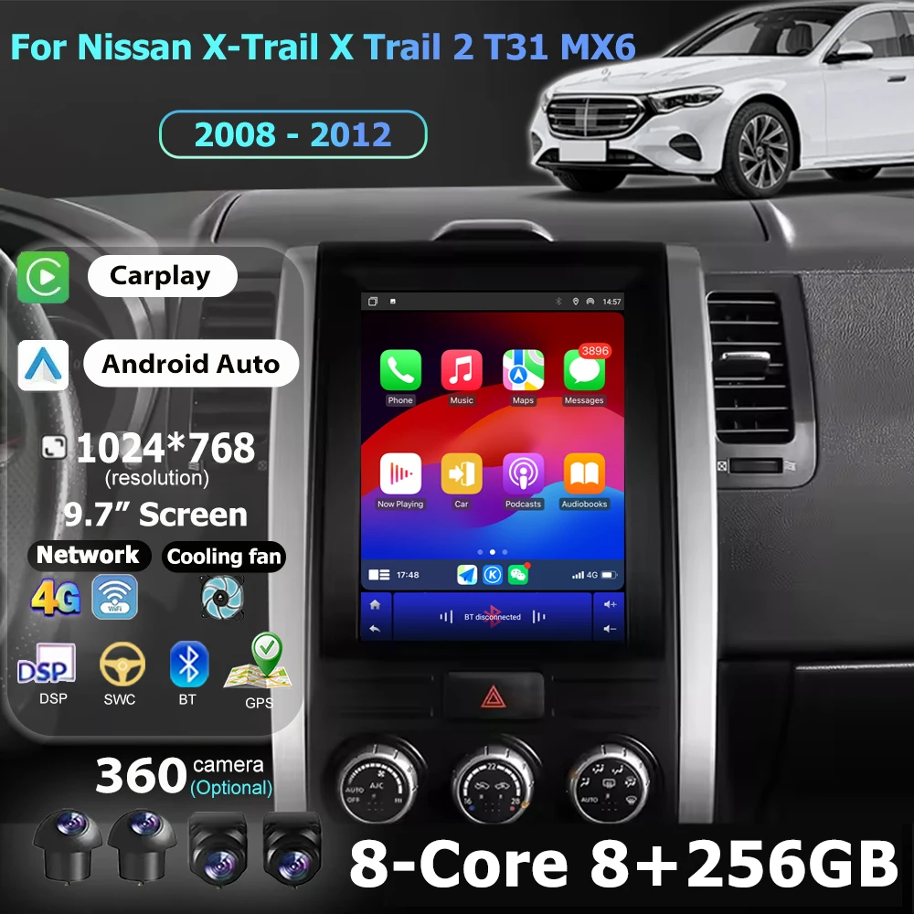 

9,7-дюймовый для Nissan X-Trail X Trail 2 T31 MX6 2008-2012 Android 16, автомобильный радиоприемник, мультимедийный видеоплеер, GPS-навигация BT Carplay