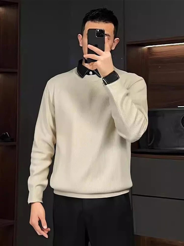 

Мужской вязаный свитер с воротником-стойкой, базовый слой, деловой повседневный стиль, зимняя мода, абсолютно новый 2024, смесовая ткань из полиэстера, комфортная посадка