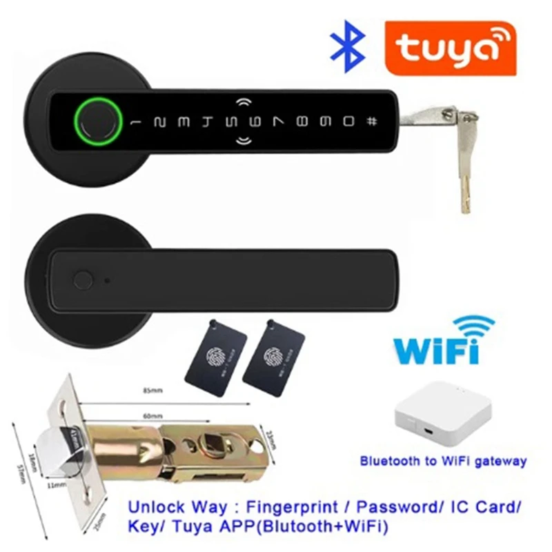 

Tuya Smartlife APP Smart Fingerprint Password RFID IC Card Single Latch Lock Dead Bolt For Indoor Home Door