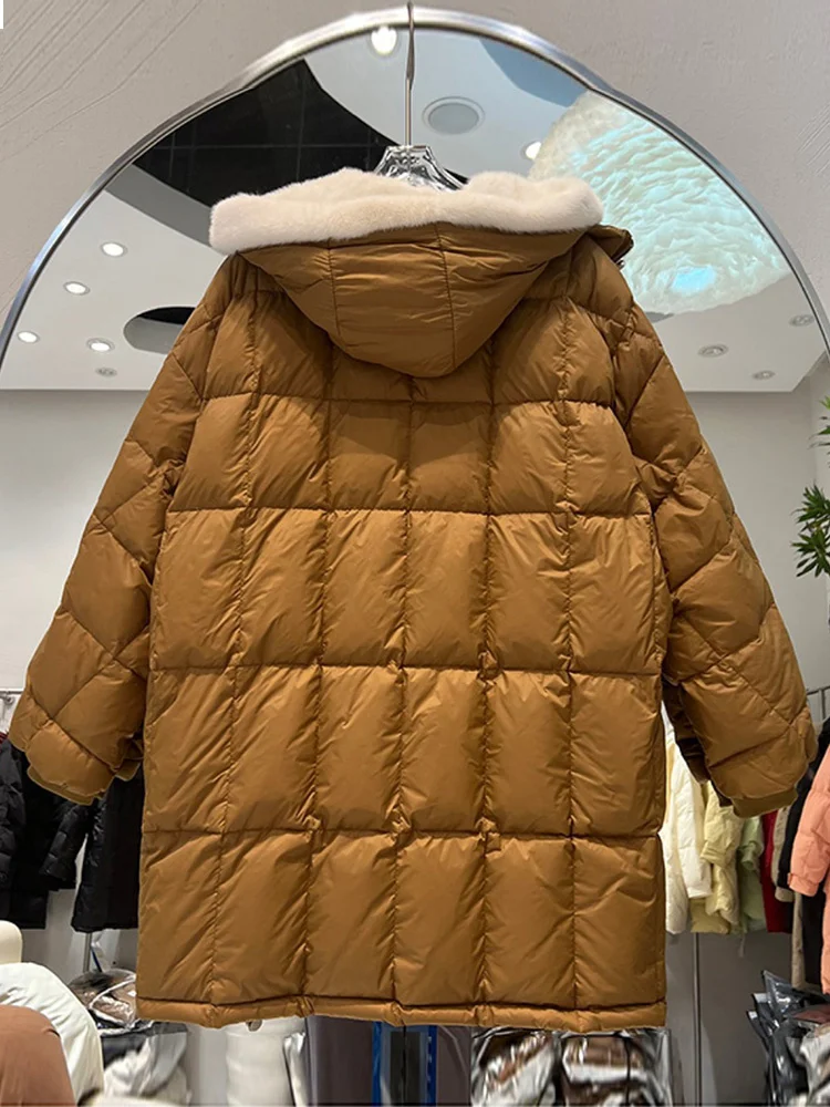 Imagem -03 - Inverno Feminino 90 Pato Branco para Baixo 2023 Jaqueta Destacável Forro de Pele de Vison Puffer Parka Feminino Solto Grosso com Capuz Cabolsa de Neve