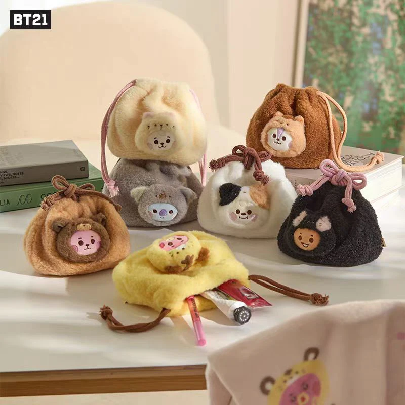 

Linefriends Bt21 Baby Zoo Second Generation Series Plush Drawstring Storage Bag Portable Coin Purse for Going Out in Winter Gift